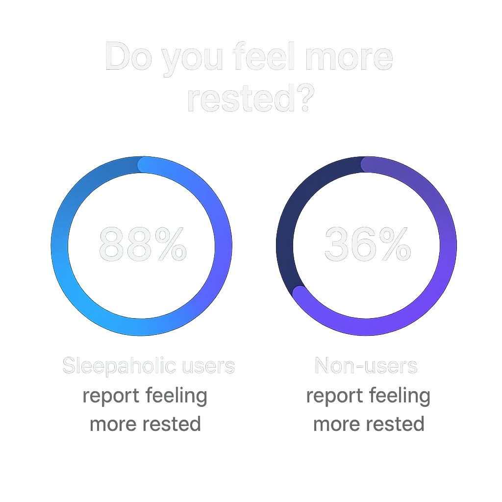 Do you feel more rested? Sleepaholic users 84% vs non-users 52%.